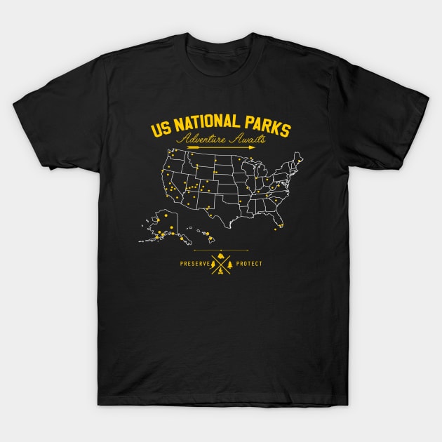 62 National Parks Map Gifts US Park Vintage Camping Hiking T-Shirt by Hobbs Text Art